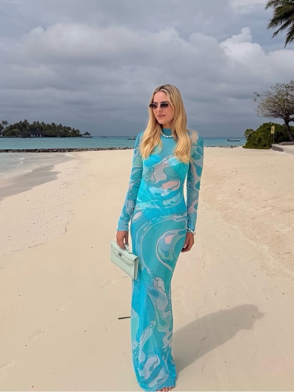 Emilio Pucci Turquoise Marmo Print Maxi Dress Resort Vacation IT 36 US 4